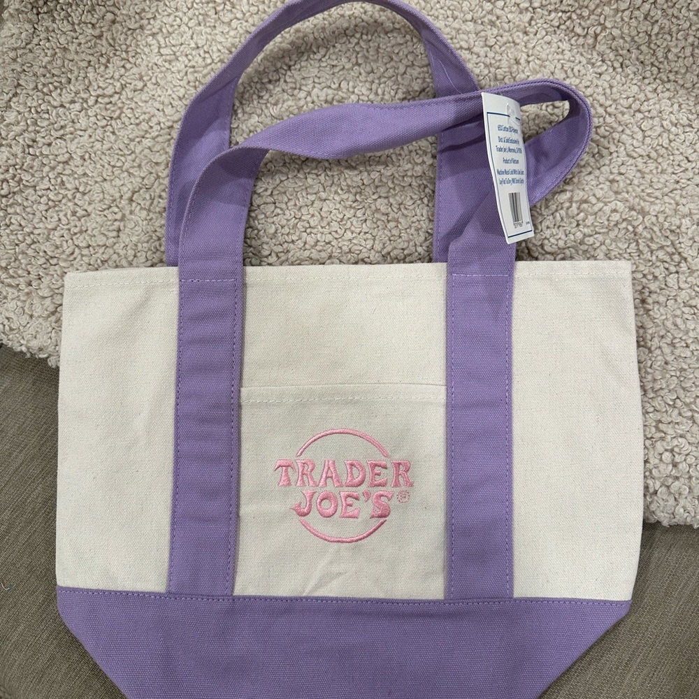 Trader Joe’s Mini Tote Bag in Purple and Cream